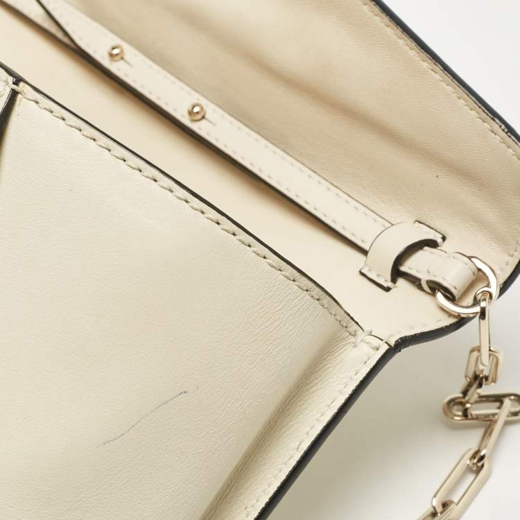 Pre Owned Valentino Off White Leather V Rivet Clutch Bag