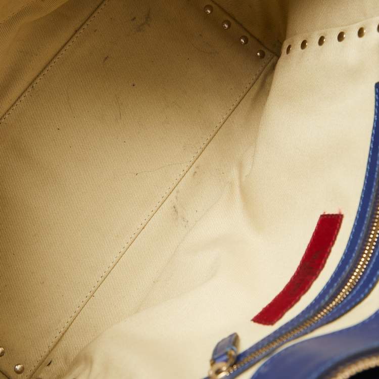 Pre Owned Valentino Blue Leather Rockstud Trapeze Tote