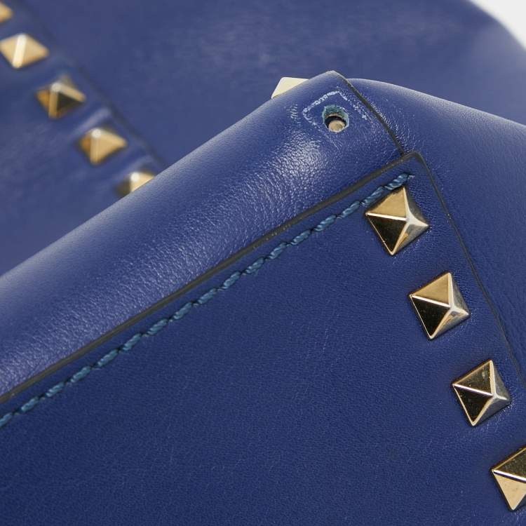 Pre Owned Valentino Blue Leather Rockstud Trapeze Tote