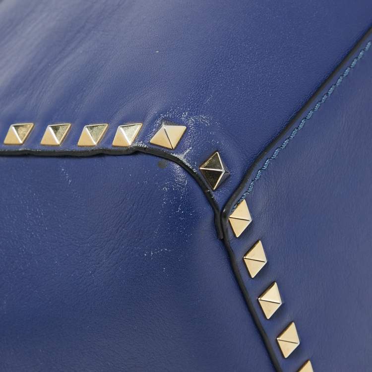 Pre Owned Valentino Blue Leather Rockstud Trapeze Tote
