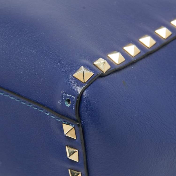 Pre Owned Valentino Blue Leather Rockstud Trapeze Tote