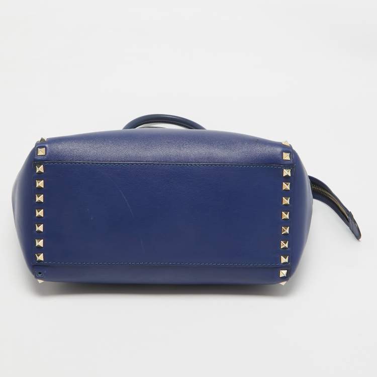 Pre Owned Valentino Blue Leather Rockstud Trapeze Tote