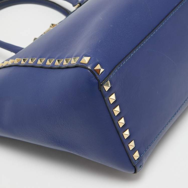Pre Owned Valentino Blue Leather Rockstud Trapeze Tote