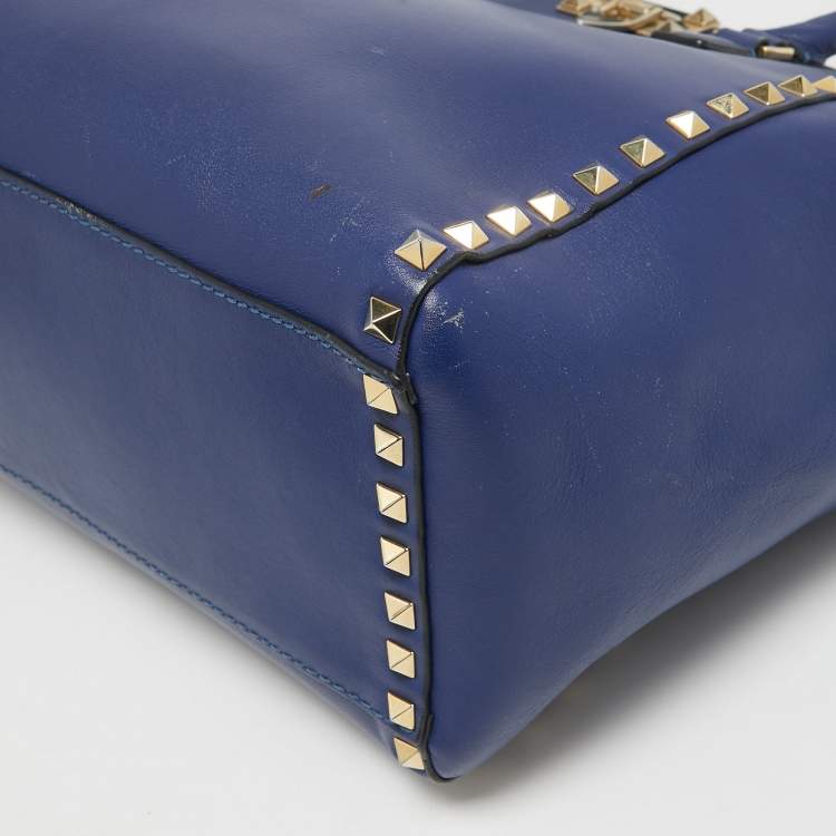 Pre Owned Valentino Blue Leather Rockstud Trapeze Tote