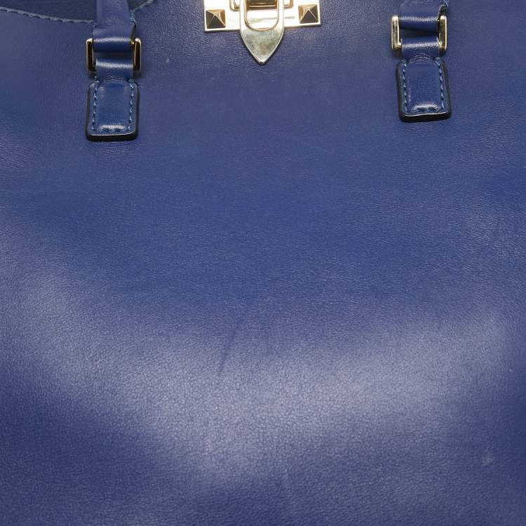Pre Owned Valentino Blue Leather Rockstud Trapeze Tote