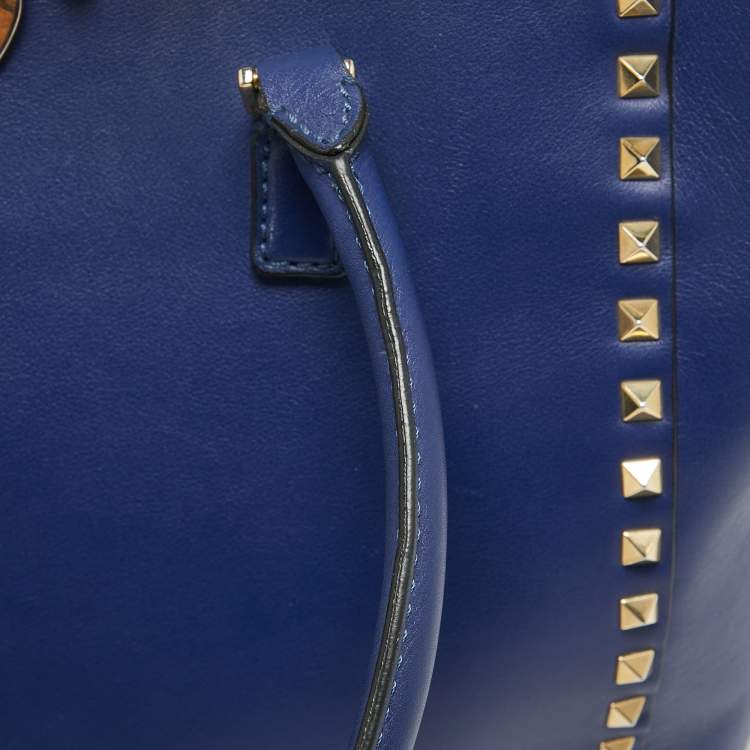 Pre Owned Valentino Blue Leather Rockstud Trapeze Tote