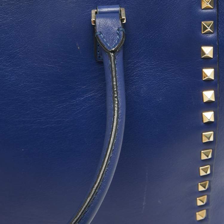 Pre Owned Valentino Blue Leather Rockstud Trapeze Tote