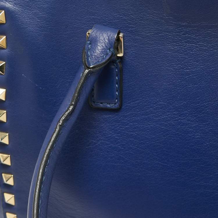 Pre Owned Valentino Blue Leather Rockstud Trapeze Tote