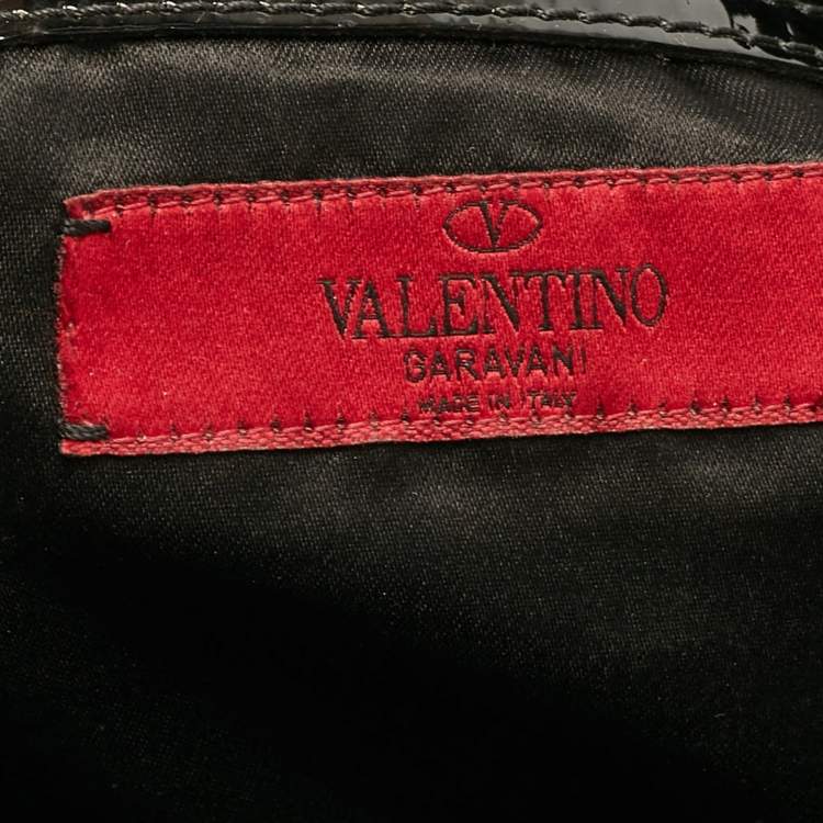 Pre Owned Valentino Black Patent Leather and Satin Rose Applique Tote