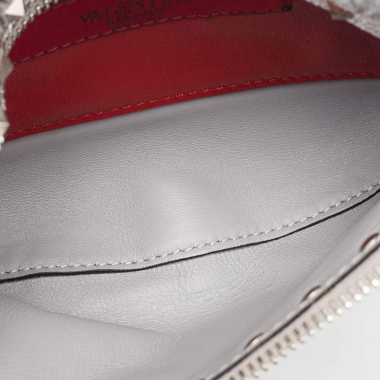 Pre Owned Valentino Silver Quilted Patent Leather Rockstud Spike Belt Bag