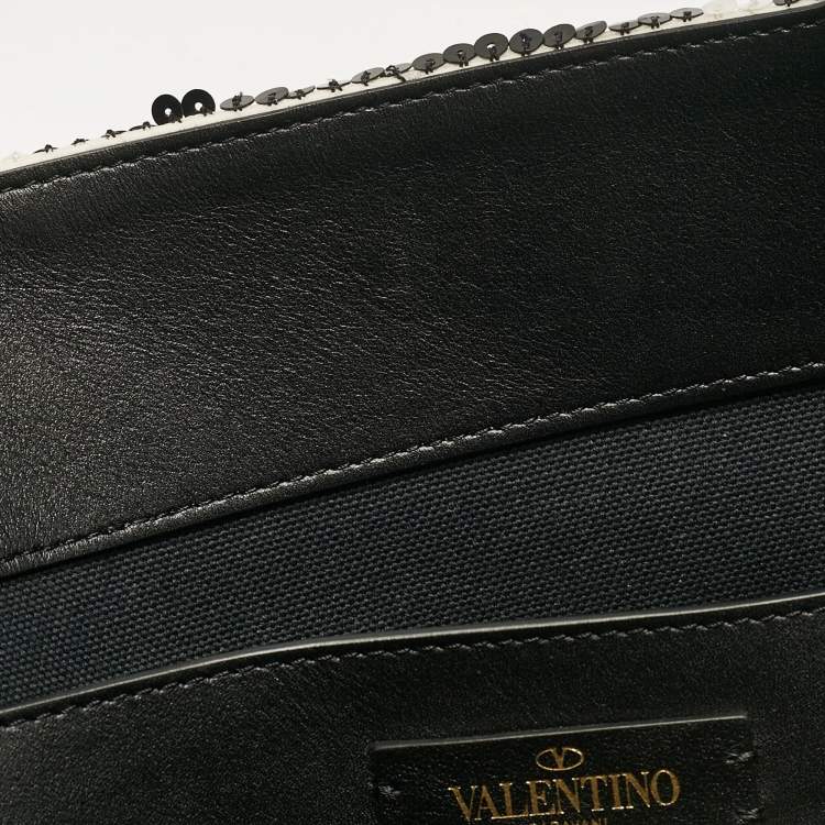 Pre Owned Valentino Black/White Printed Sequins and Leather VLogo Tote