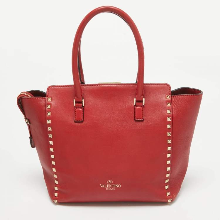 Pre Owned Valentino Red Leather Rockstud Trapeze Tote