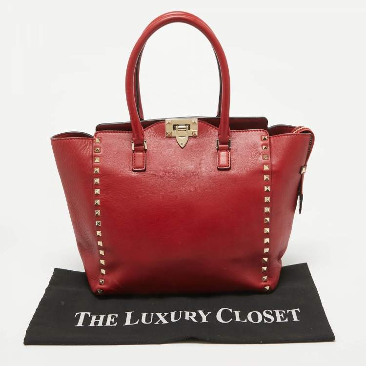 Pre Owned Valentino Red Leather Rockstud Trapeze Tote