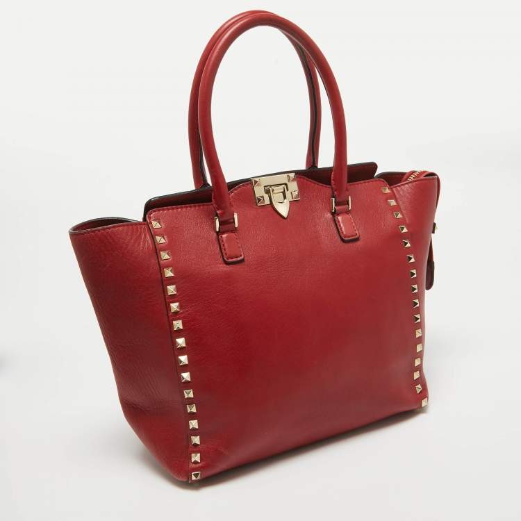 Pre Owned Valentino Red Leather Rockstud Trapeze Tote