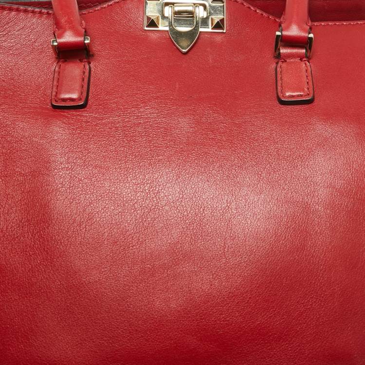 Pre Owned Valentino Red Leather Rockstud Trapeze Tote