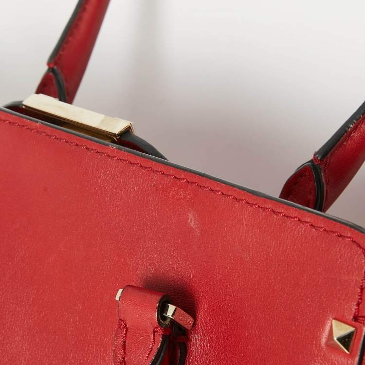 Pre Owned Valentino Red Leather Rockstud Trapeze Tote