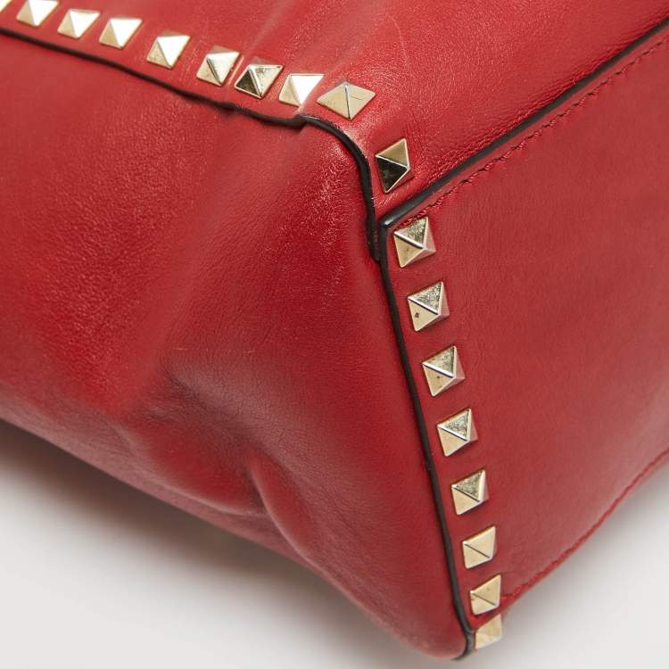 Pre Owned Valentino Red Leather Rockstud Trapeze Tote