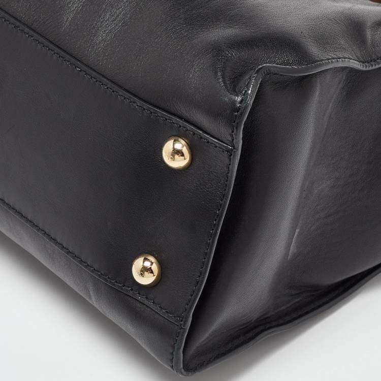 Pre Owned Valentino Black/Taupe Leather Aphrodite Bow Top Handle Bag