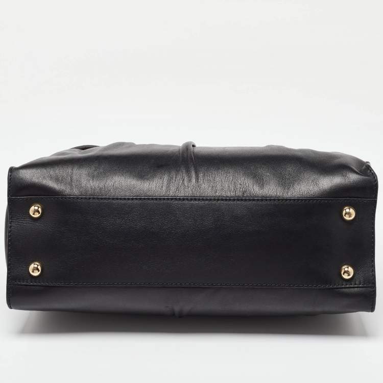 Pre Owned Valentino Black/Taupe Leather Aphrodite Bow Top Handle Bag