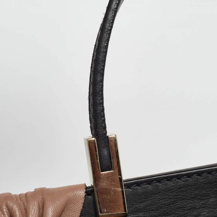 Pre Owned Valentino Black/Taupe Leather Aphrodite Bow Top Handle Bag