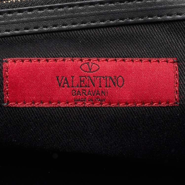 Pre Owned Valentino Black/Taupe Leather Aphrodite Bow Top Handle Bag