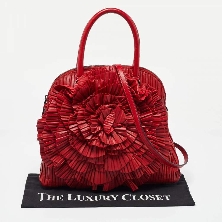 Pre Owned Valentino Red Leather Rosette Satchel