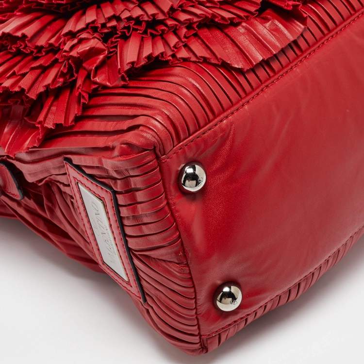 Pre Owned Valentino Red Leather Rosette Satchel