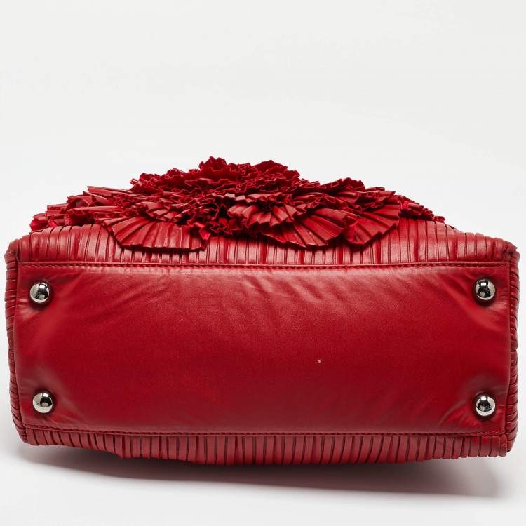Pre Owned Valentino Red Leather Rosette Satchel