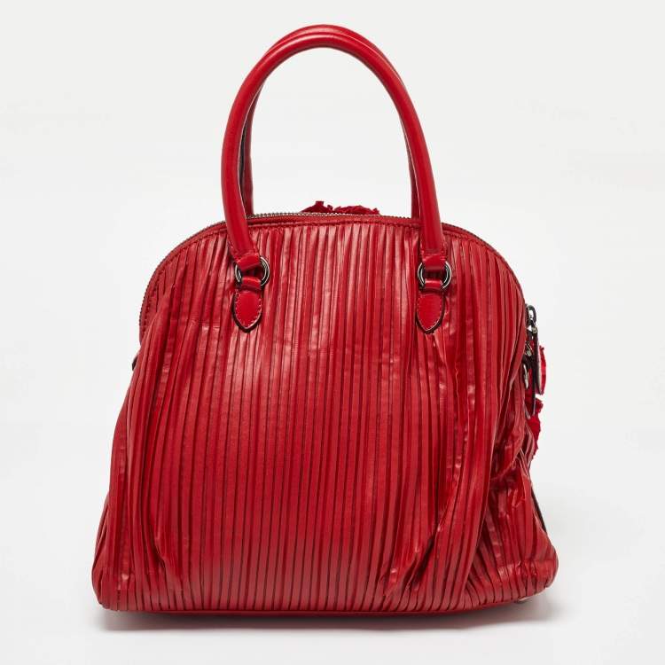 Pre Owned Valentino Red Leather Rosette Satchel