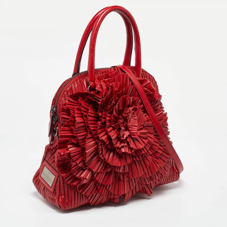 Pre Owned Valentino Red Leather Rosette Satchel