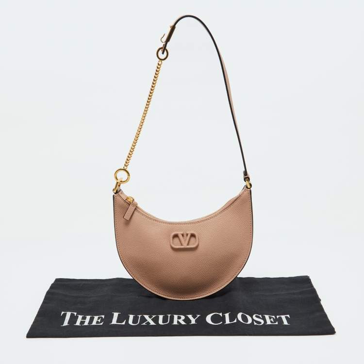 Pre Owned Valentino Beige Leather Mini Escape V Logo Hobo