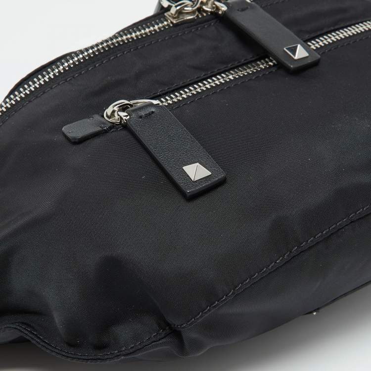 Pre Owned Valentino Black Nylon and Leather Belt Bag