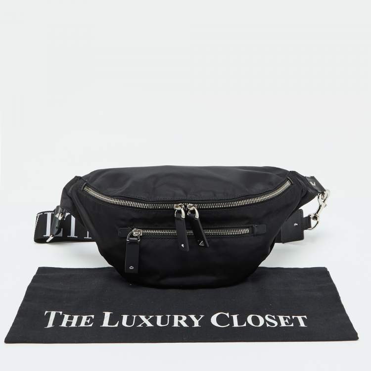 Pre Owned Valentino Black Nylon and Leather Belt Bag