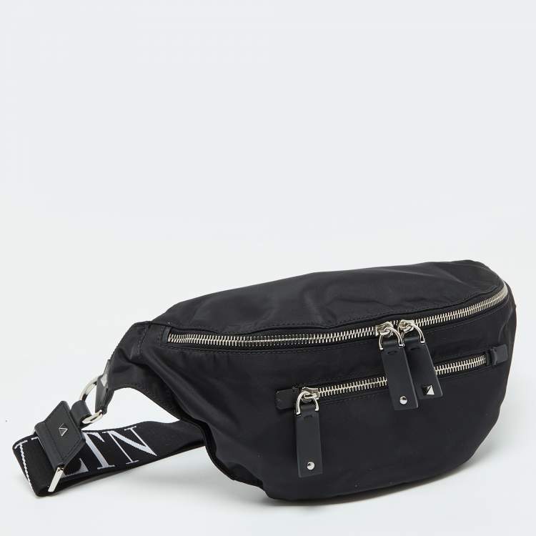 Pre Owned Valentino Black Nylon and Leather Belt Bag