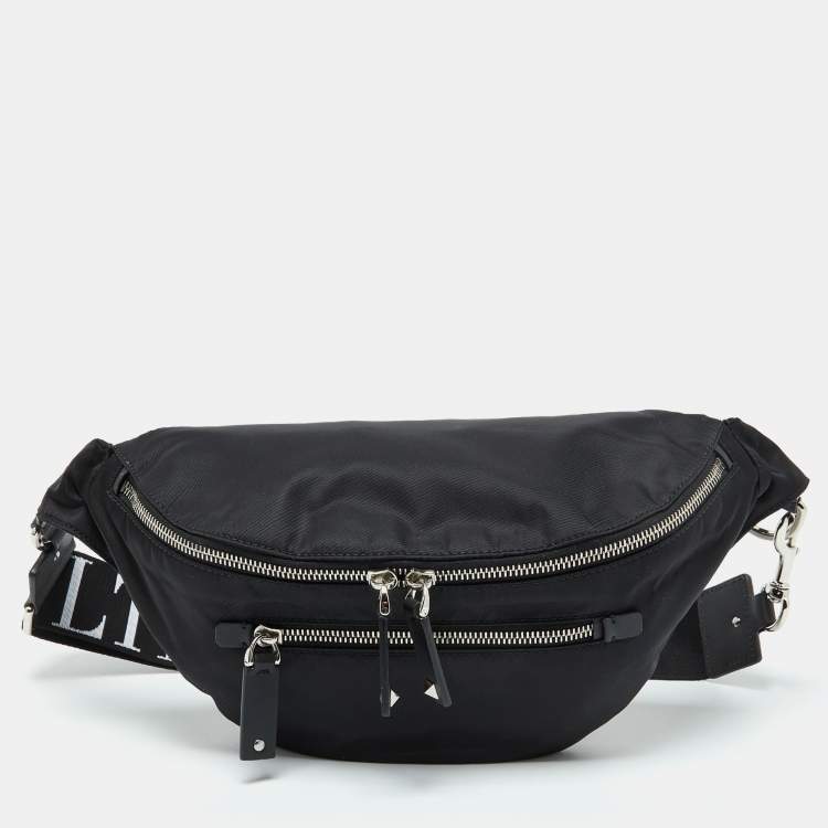 Pre Owned Valentino Black Nylon and Leather Belt Bag