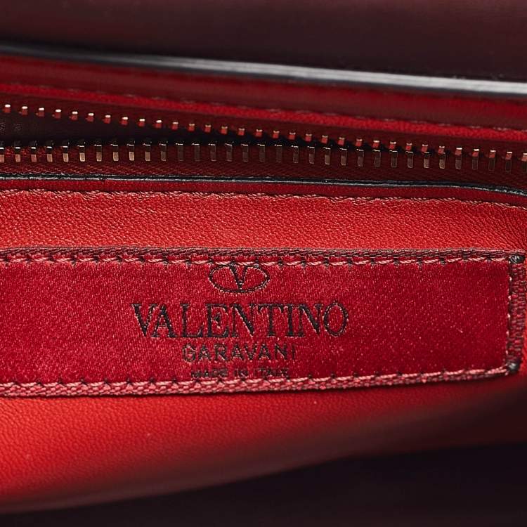 Pre Owned Valentino Burgundy Velvet Medium Rockstud Spike Top Handle Bag