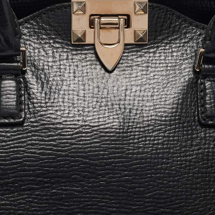 Pre Owned Valentino Black Leather Small Rockstud Trapeze Tote