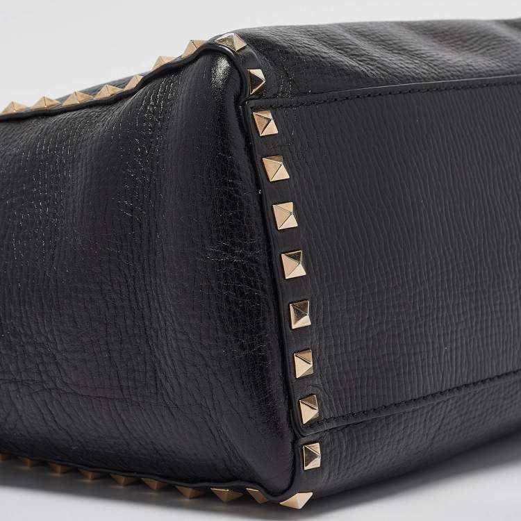 Pre Owned Valentino Black Leather Small Rockstud Trapeze Tote