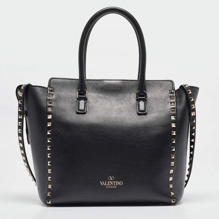 مملوكة مسبقًا Valentino Black Leather Rockstud Trapeze Tote