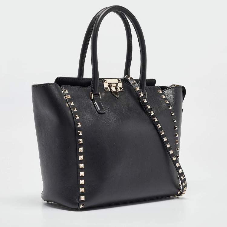 مملوكة مسبقًا Valentino Black Leather Rockstud Trapeze Tote