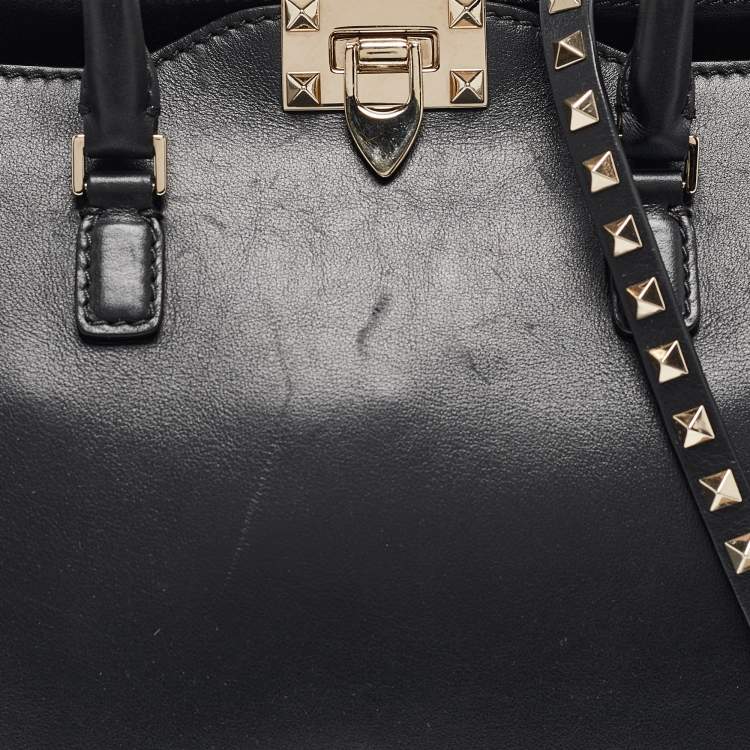 مملوكة مسبقًا Valentino Black Leather Rockstud Trapeze Tote