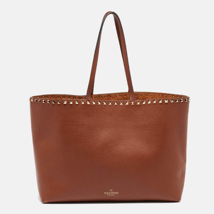 مملوكة مسبقًا Valentino Brown Leather Rockstud Tote