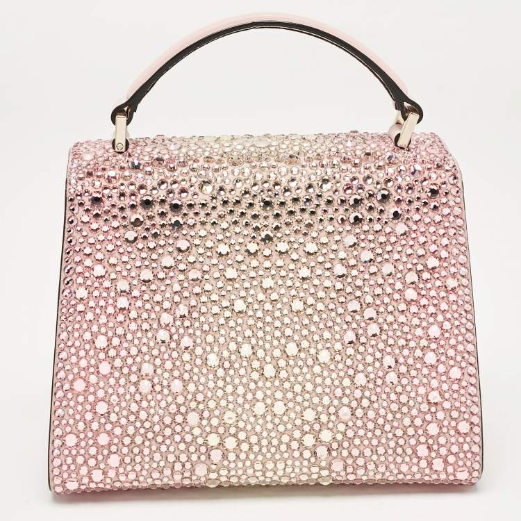 Pre Owned Valentino Pink Suede Crystals Mini VSling Top Handle Bag