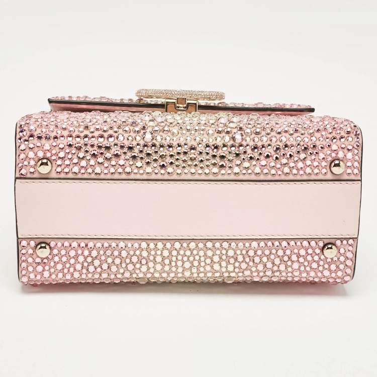 Pre Owned Valentino Pink Suede Crystals Mini VSling Top Handle Bag