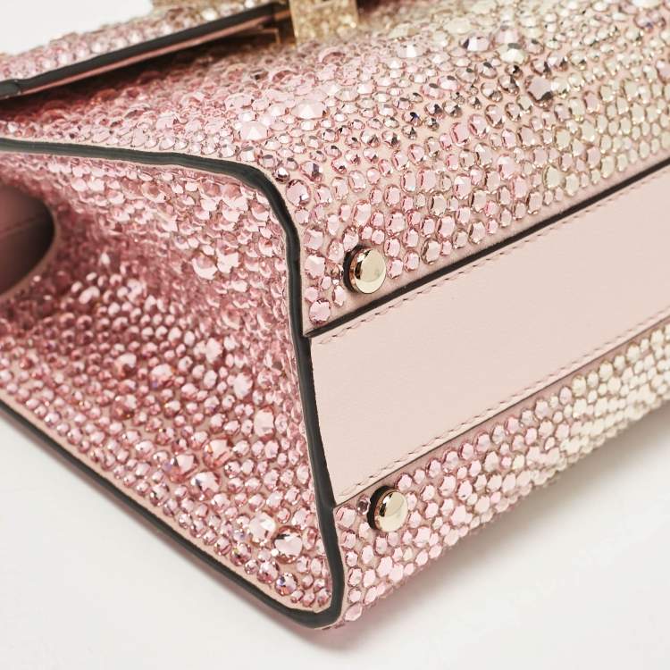 Pre Owned Valentino Pink Suede Crystals Mini VSling Top Handle Bag
