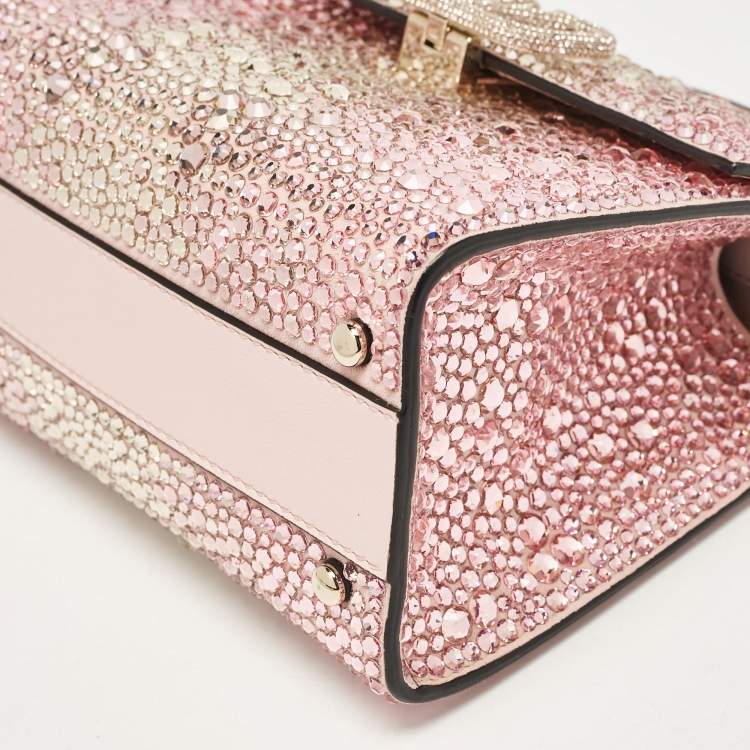 Pre Owned Valentino Pink Suede Crystals Mini VSling Top Handle Bag
