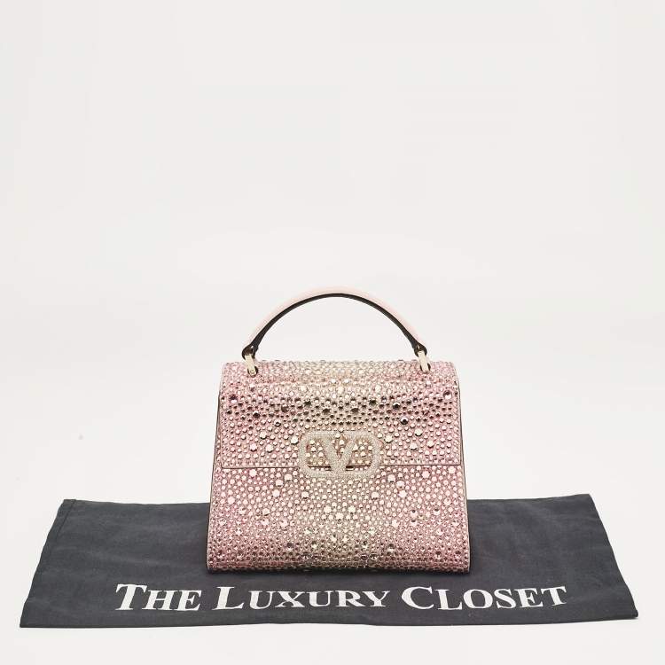 Pre Owned Valentino Pink Suede Crystals Mini VSling Top Handle Bag