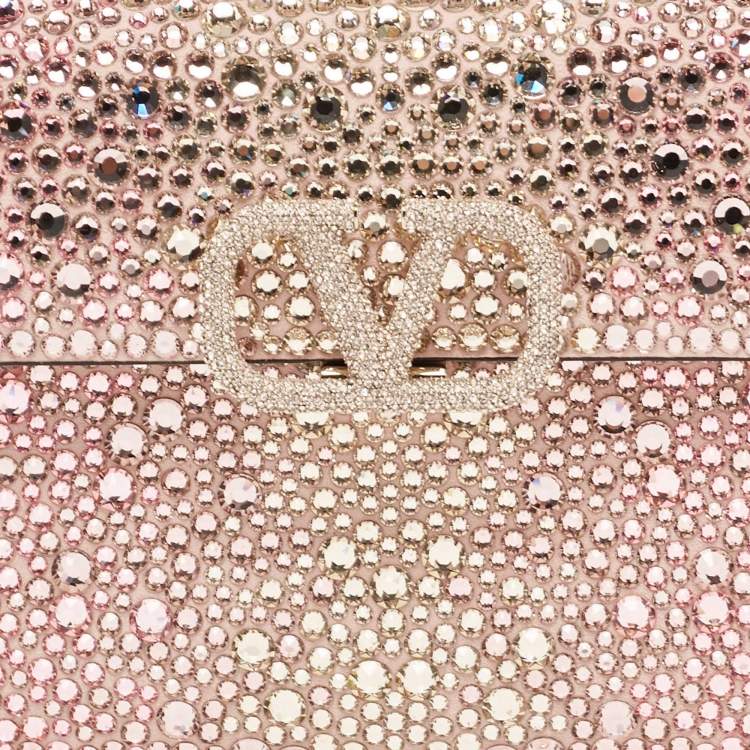 Pre Owned Valentino Pink Suede Crystals Mini VSling Top Handle Bag