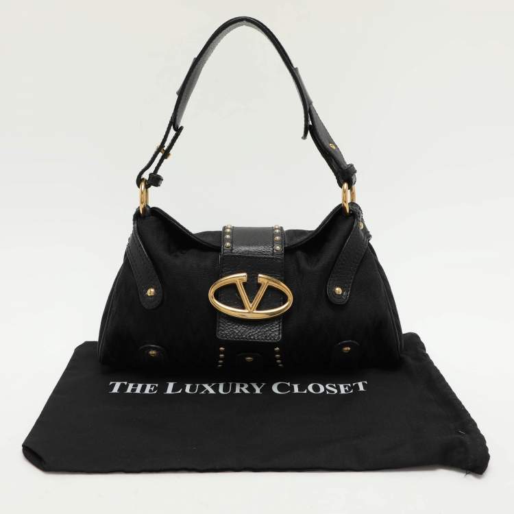 Pre Owned Valentino Black Canvas and Leather Embellished Satchel