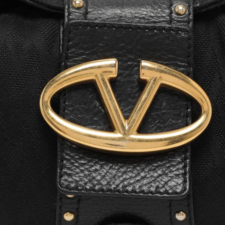 Pre Owned Valentino Black Canvas and Leather Embellished Satchel